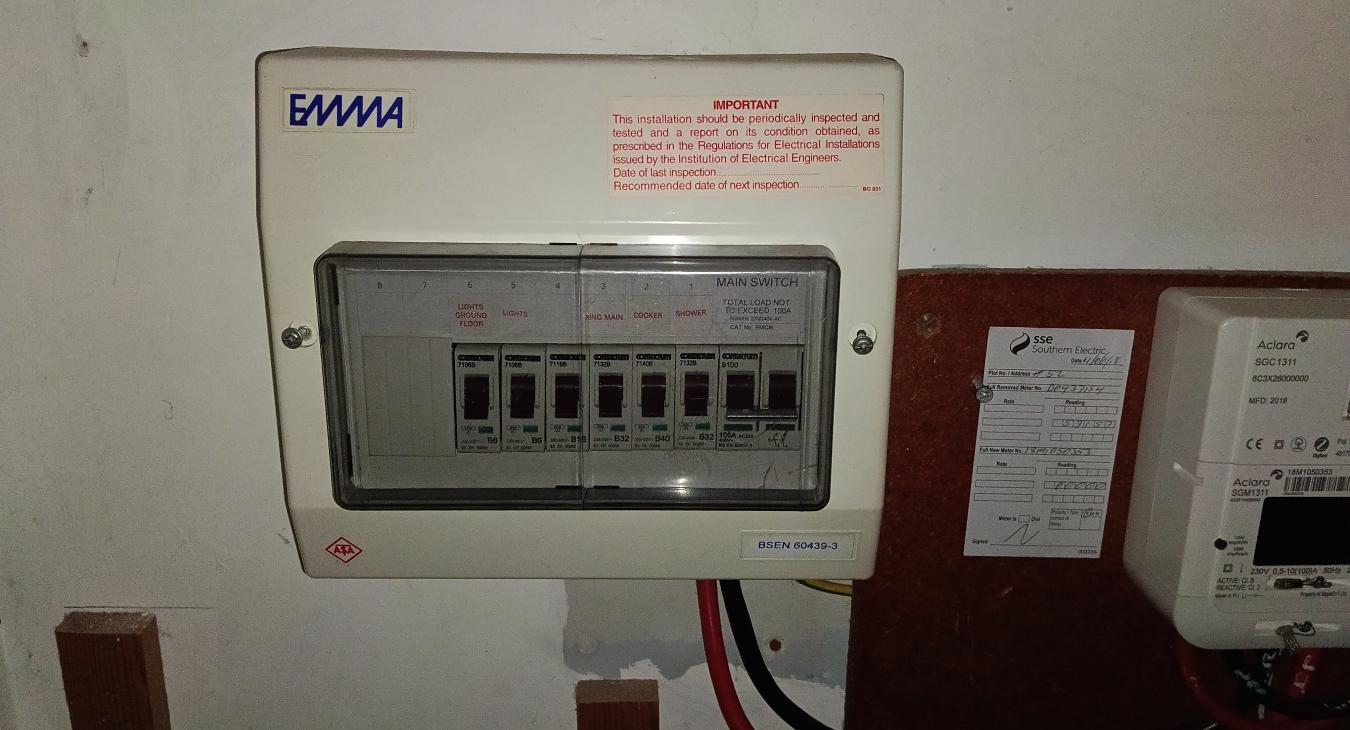 Old breaker fuse board without an RCD in Downswood, Maidstone