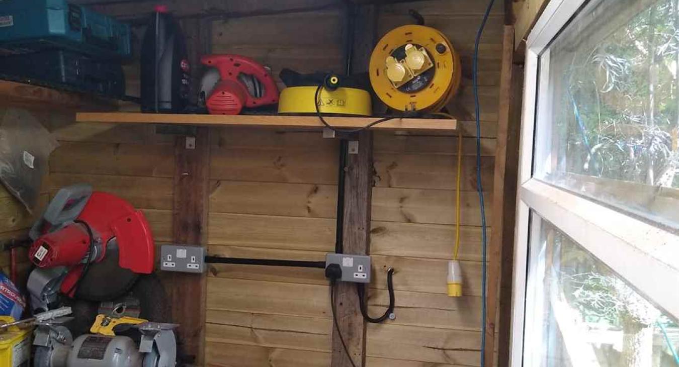 sockets and lights installed in a shed in Walderslade village