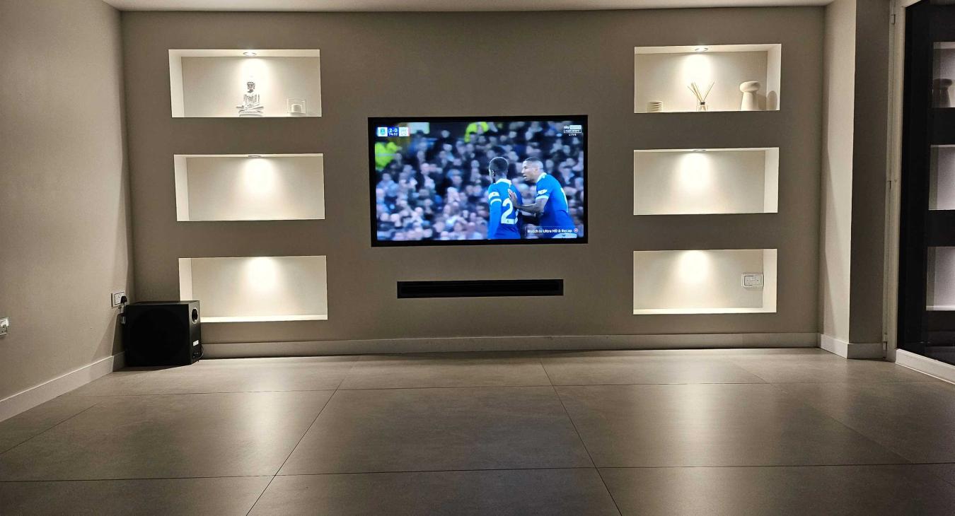 Media wall mood lighting at night
