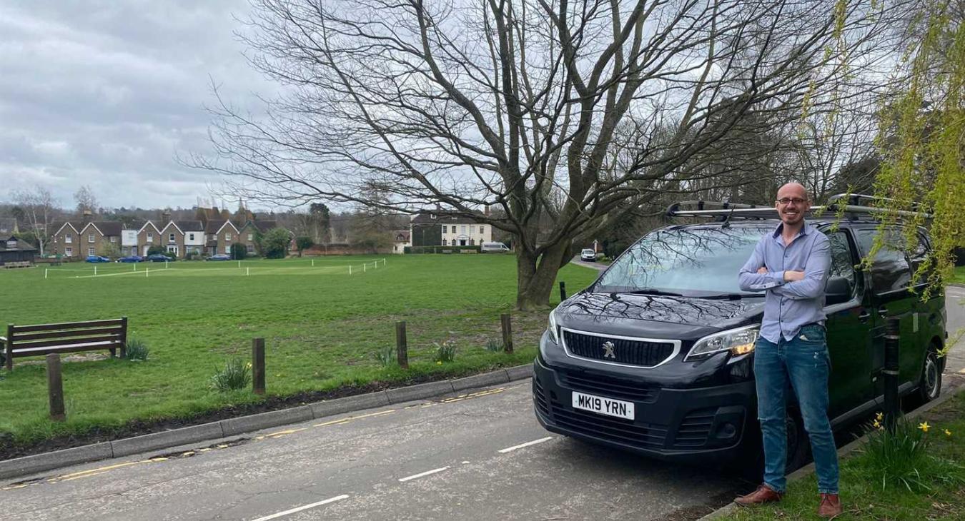 Electrician visits Bearsted on the Green in his shiny van