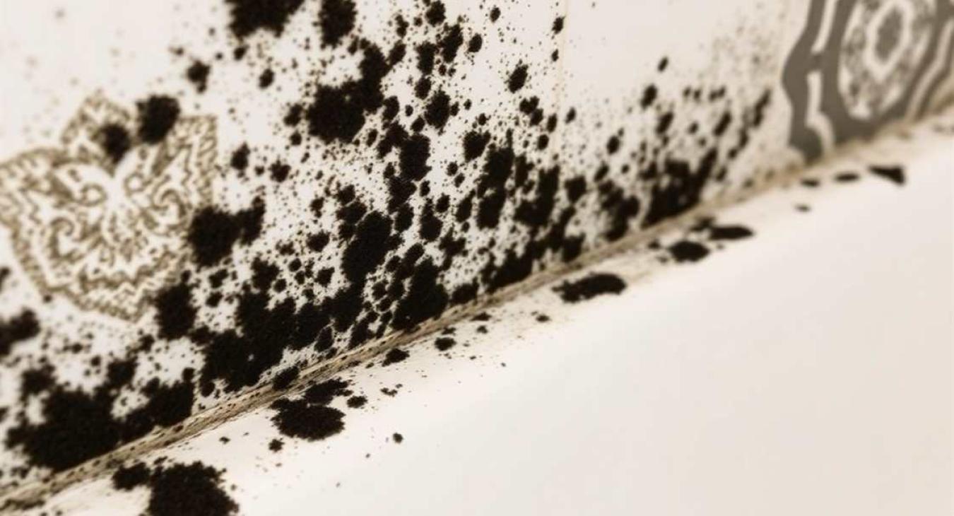 black mould growing on silicone and tiles in the bathroom