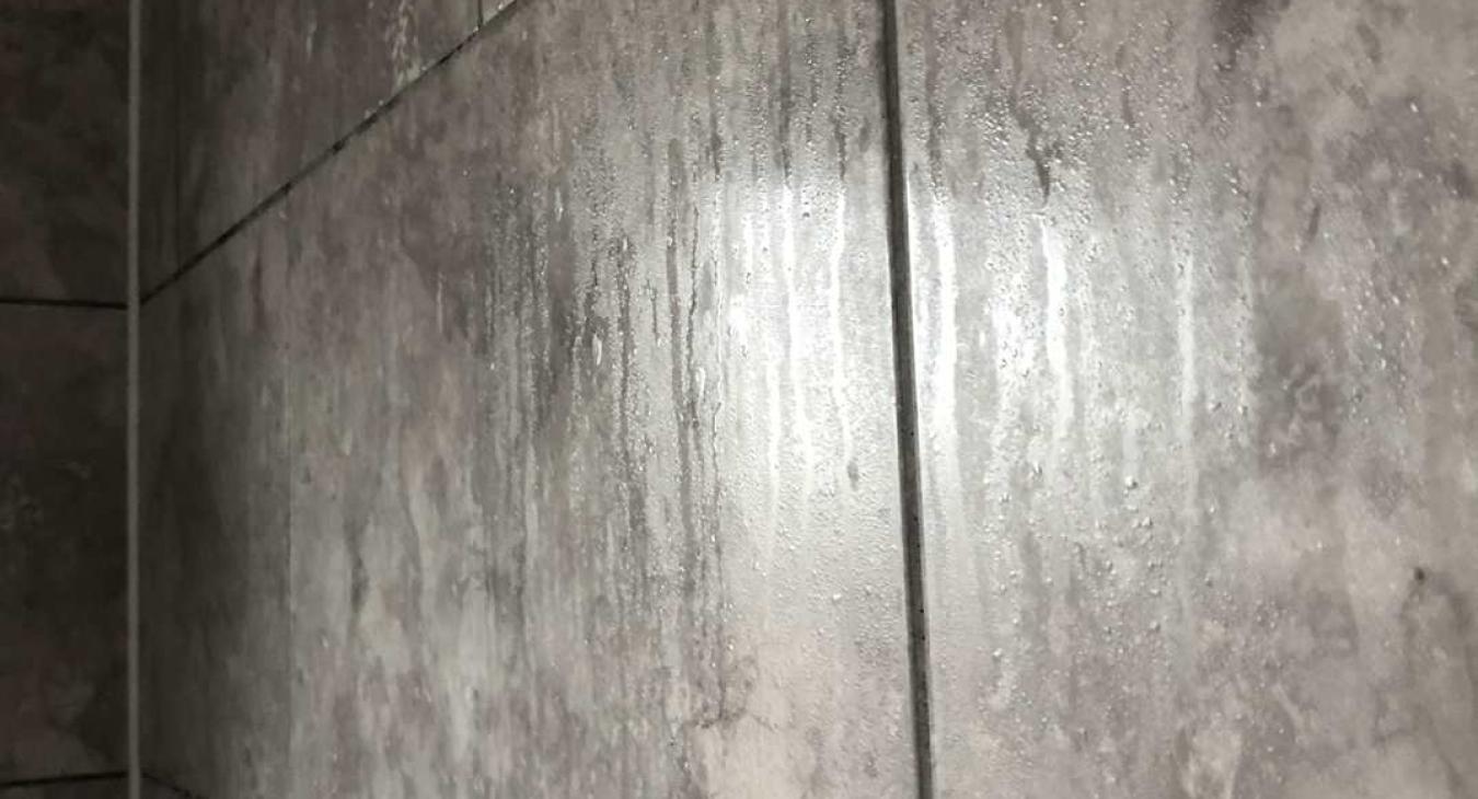 condensation steaming on the bathroom tiles
